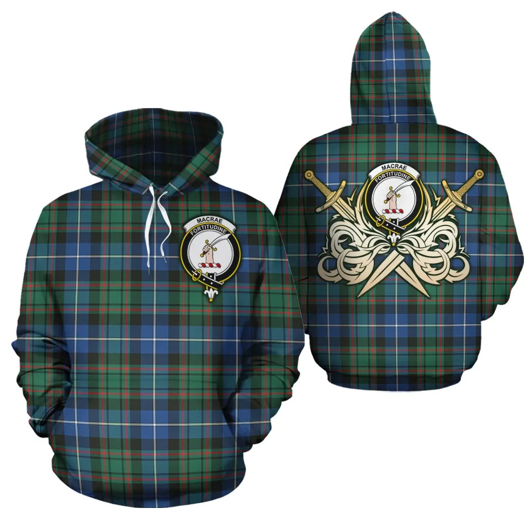 Printivon Macrae Hunting Ancient Clan Crest Tartan Scottish Gold Thistle Hoodie