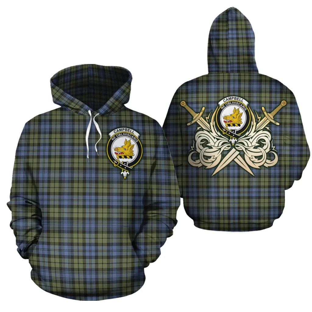 Printivon Campbell Faded Clan Crest Tartan Scottish Gold Thistle Hoodie