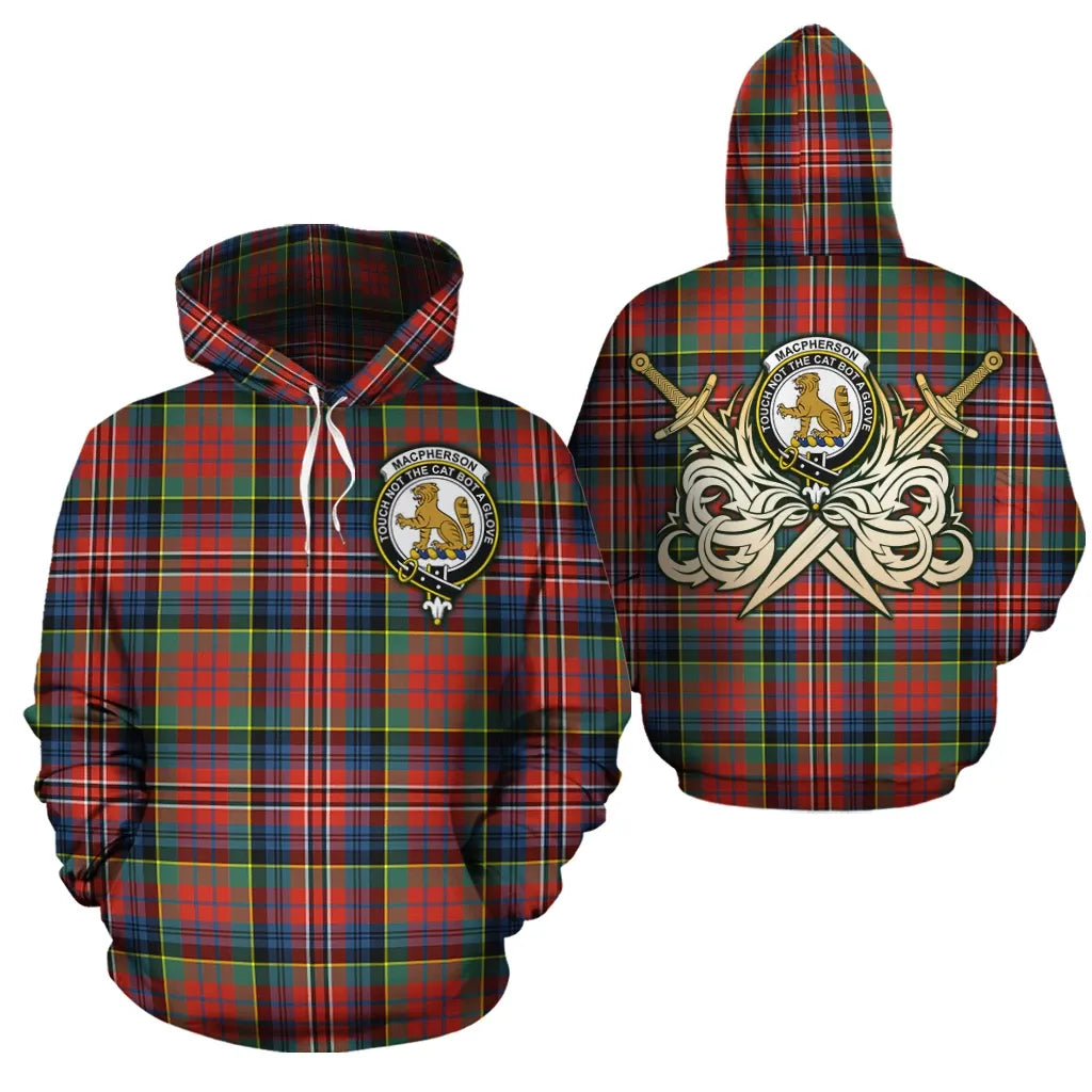 Printivon Macpherson Ancient Clan Crest Tartan Scottish Gold Thistle Hoodie