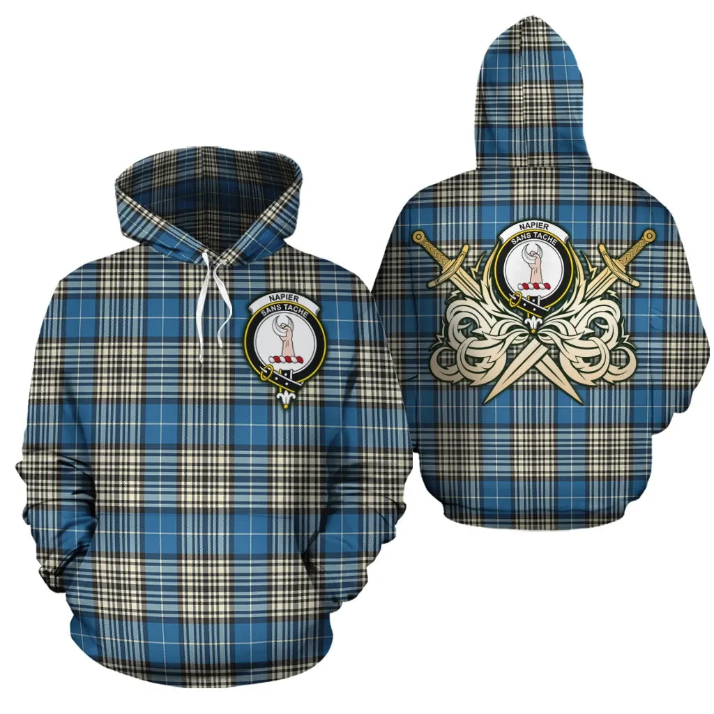 Printivon Napier Ancient Clan Crest Tartan Scottish Gold Thistle Hoodie