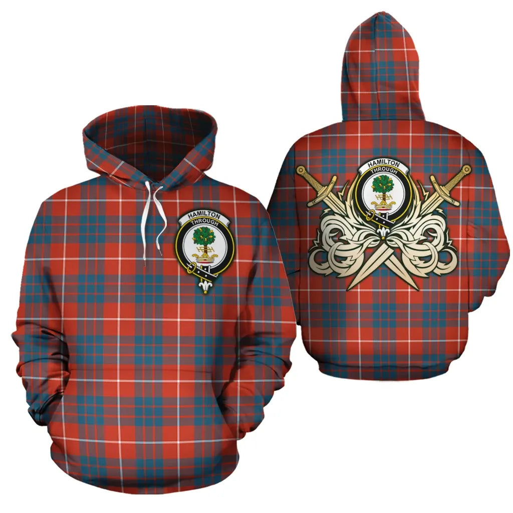 Printivon Hamilton Ancient Clan Crest Tartan Scottish Gold Thistle Hoodie