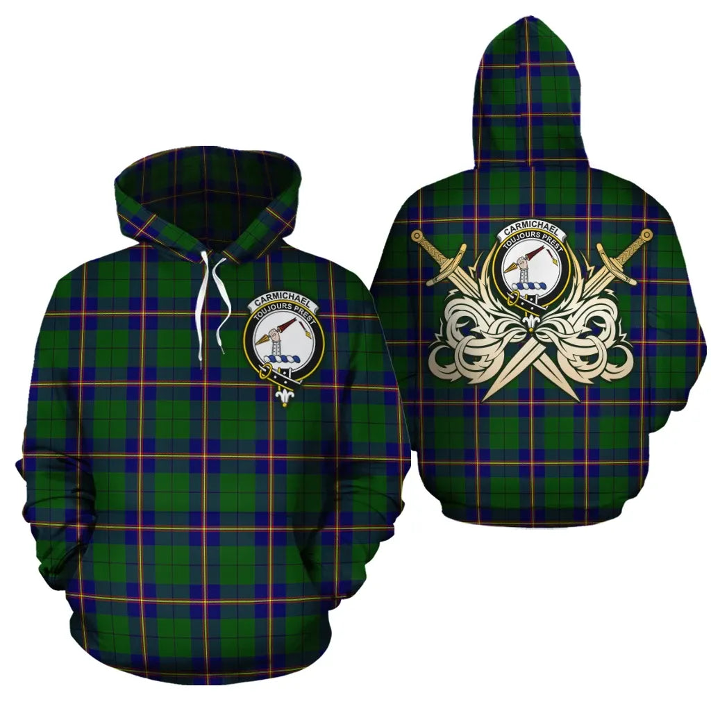 Printivon Carmichael Modern Clan Crest Tartan Scottish Gold Thistle Hoodie