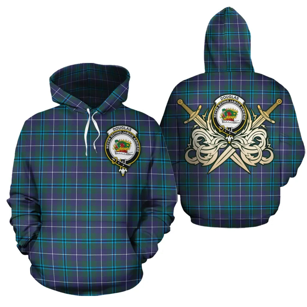 Printivon Douglas Modern Clan Crest Tartan Scottish Gold Thistle Hoodie