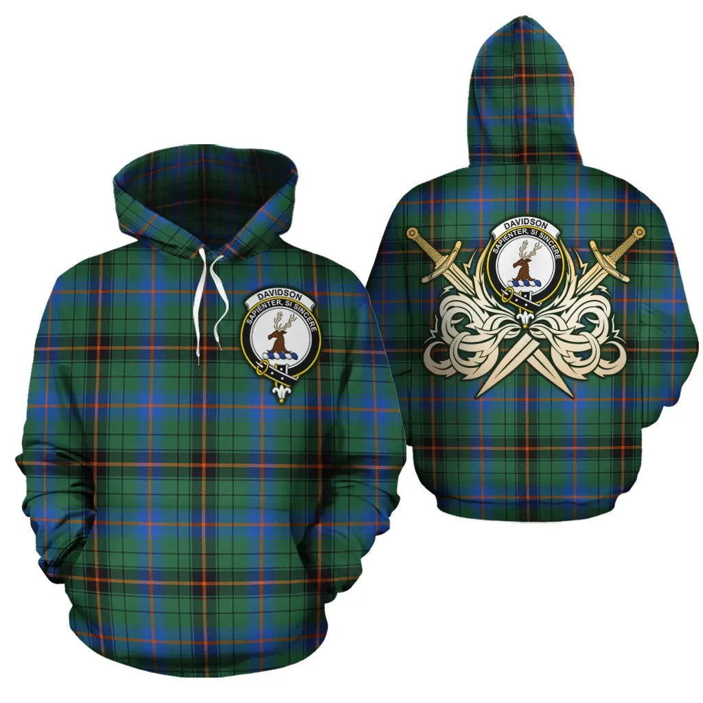 Printivon Davidson Ancient Clan Crest Tartan Scottish Gold Thistle Hoodie