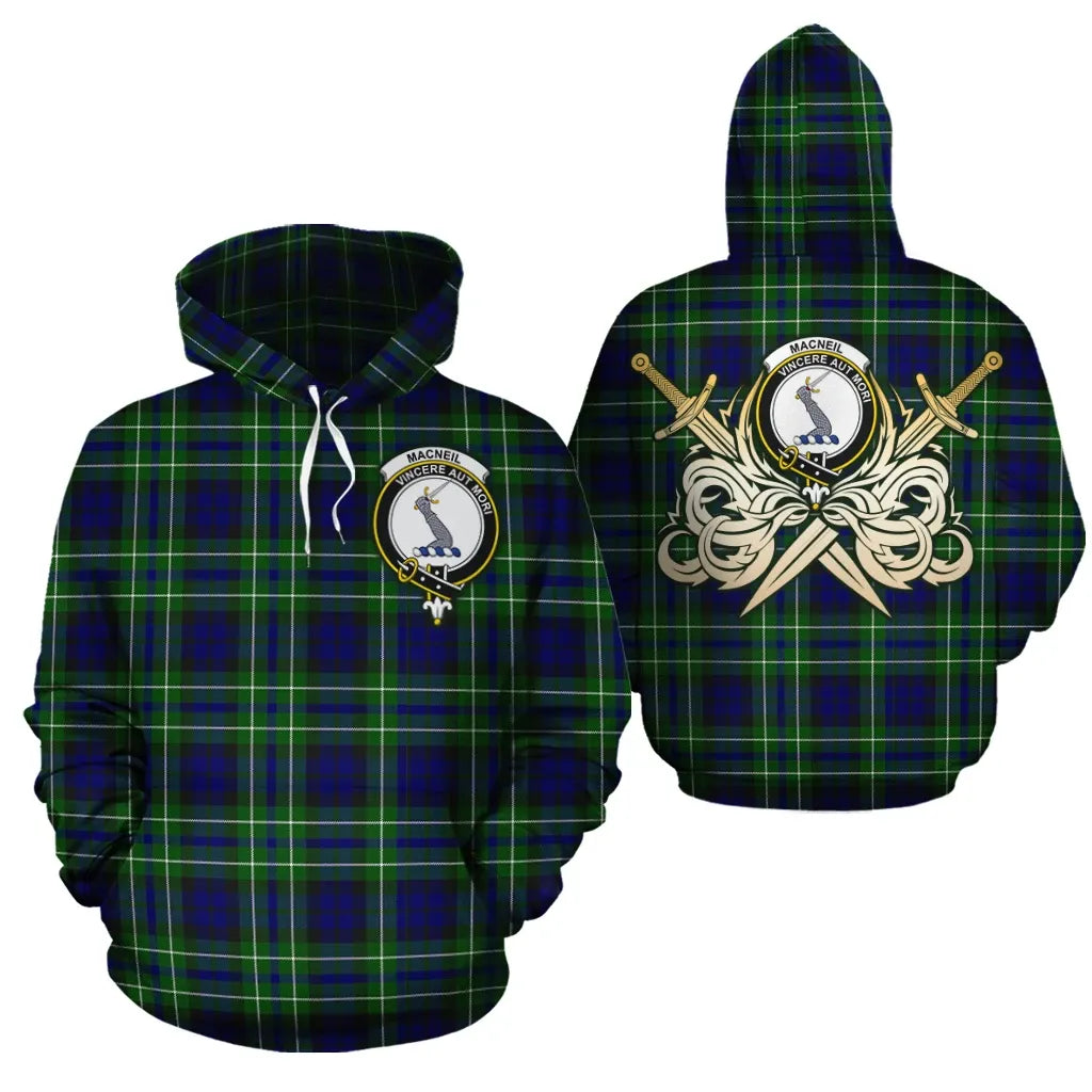 Printivon Macneil Of Colonsay Modern Clan Crest Tartan Scottish Gold Thistle Hoodie