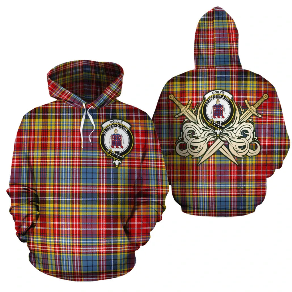 Printivon Ogilvie Of Airlie Ancient Clan Crest Tartan Scottish Gold Thistle Hoodie