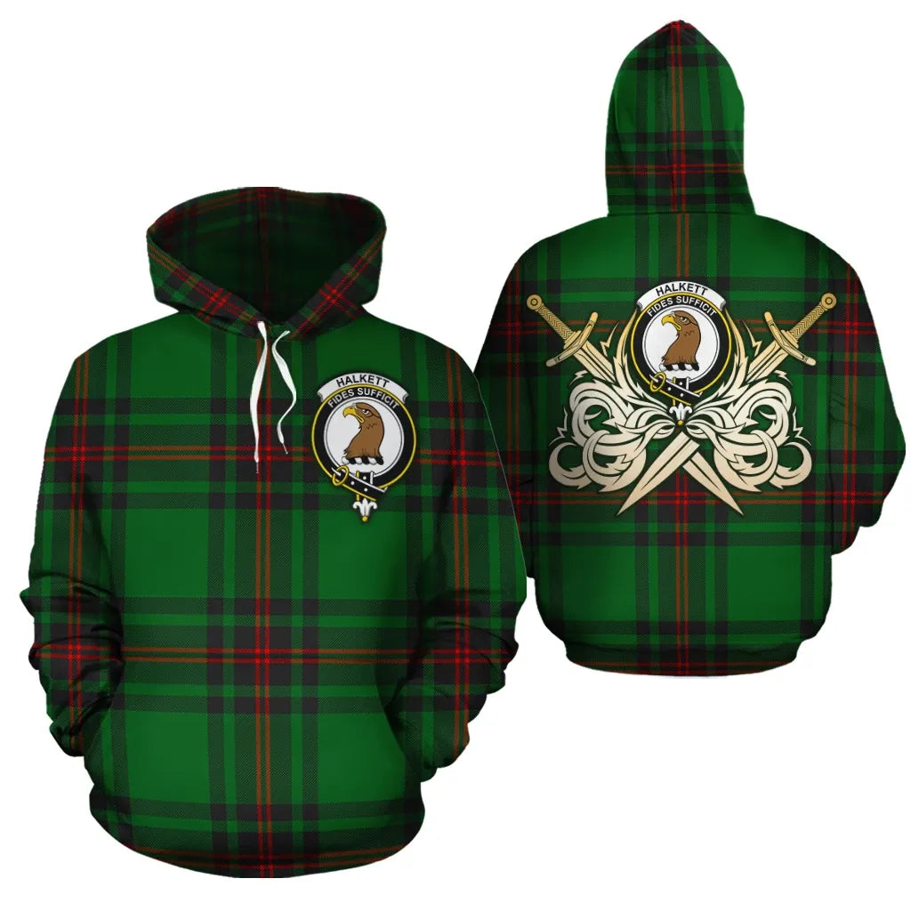 Printivon Halkett Clan Crest Tartan Scottish Gold Thistle Hoodie
