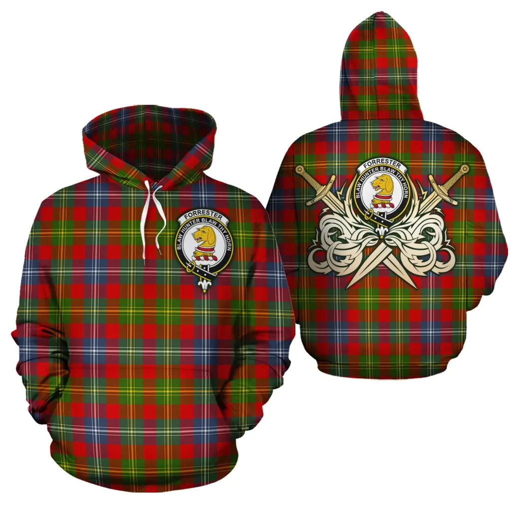 Printivon Forrester Clan Crest Tartan Scottish Gold Thistle Hoodie