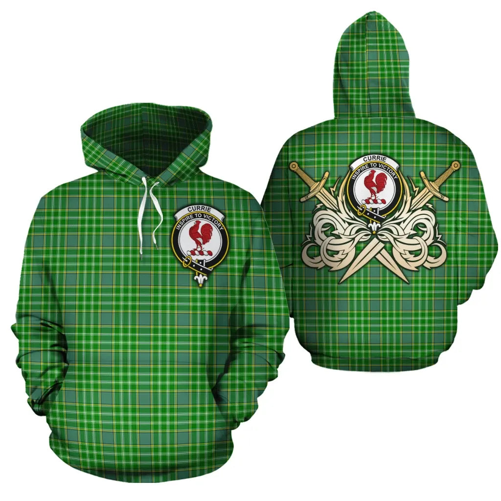 Printivon Currie Clan Crest Tartan Scottish Gold Thistle Hoodie