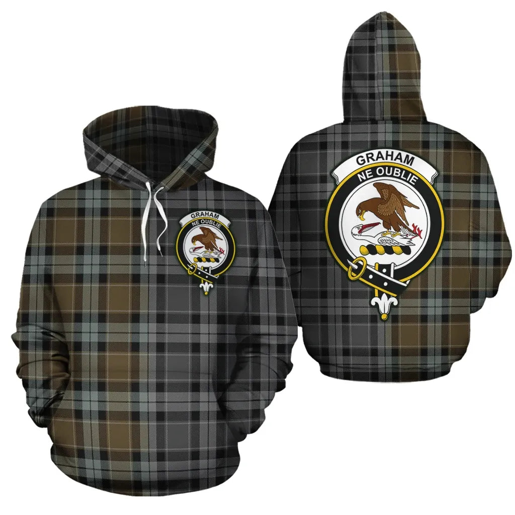 Printivon Graham Of Menteith Weathered Clan Half Of Me New Version Crest Tartan Hoodie