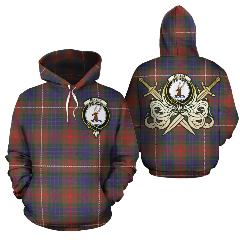 Printivon Fraser Hunting Modern Clan Crest Tartan Scottish Gold Thistle Hoodie