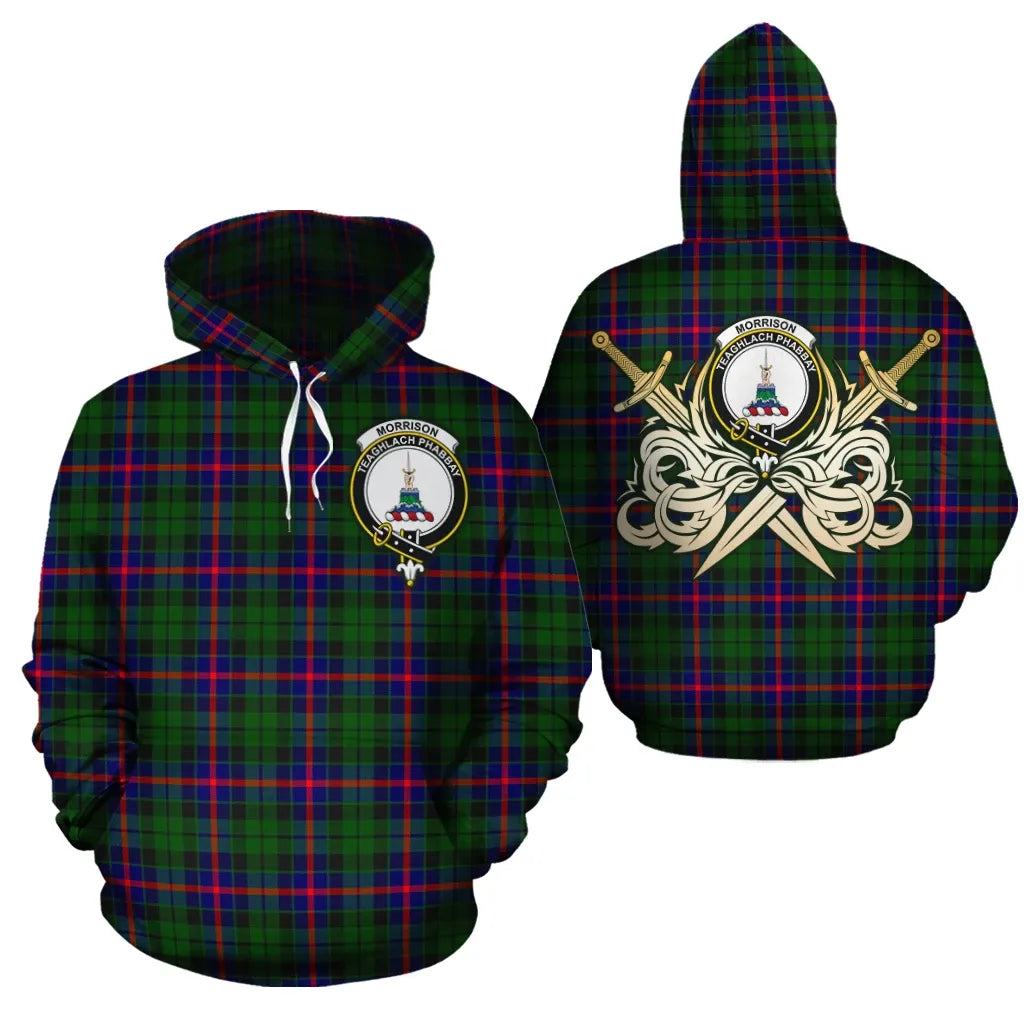 Printivon Morrison Modern Clan Crest Tartan Scottish Gold Thistle Hoodie