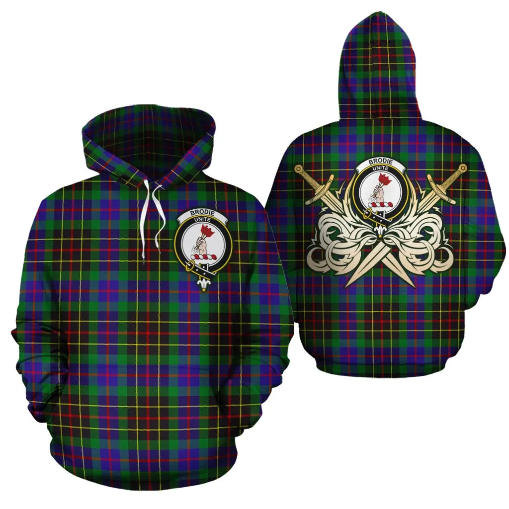 Printivon Brodie Hunting Modern Clan Crest Tartan Scottish Gold Thistle Hoodie