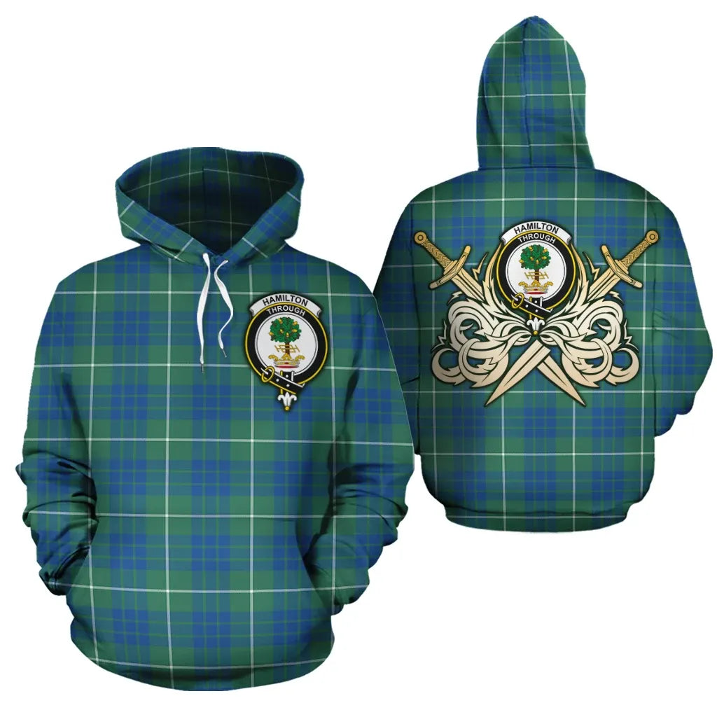 Printivon Hamilton Hunting Ancient Clan Crest Tartan Scottish Gold Thistle Hoodie