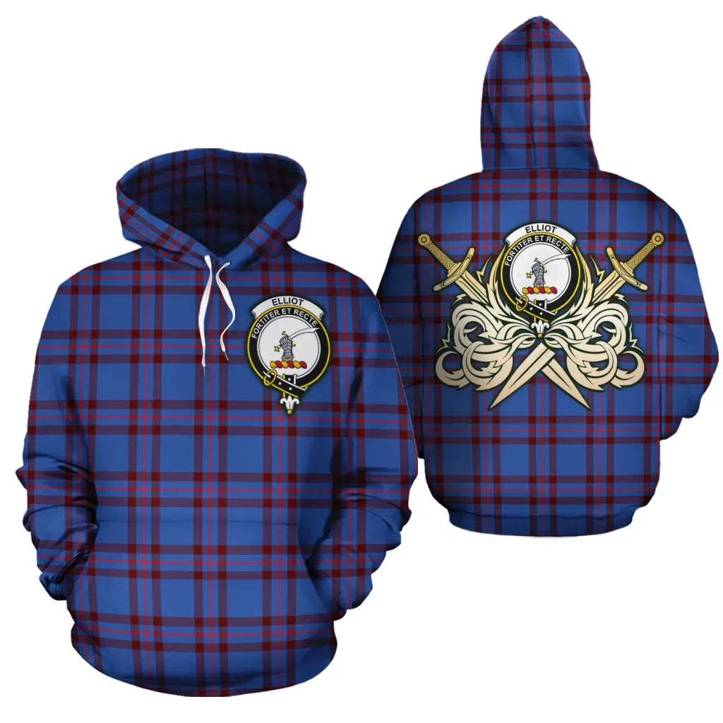 Printivon Elliot Modern Clan Crest Tartan Scottish Gold Thistle Hoodie