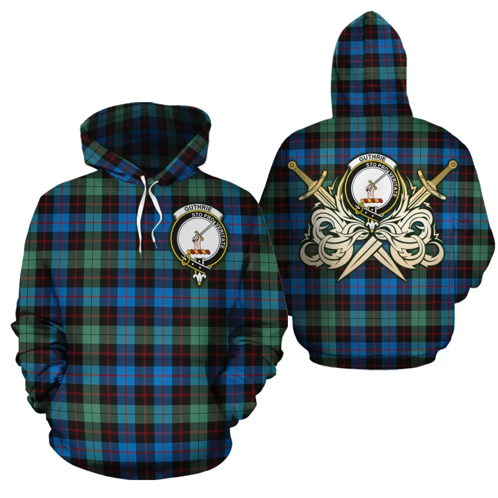 Printivon Guthrie Ancient Clan Crest Tartan Scottish Gold Thistle Hoodie