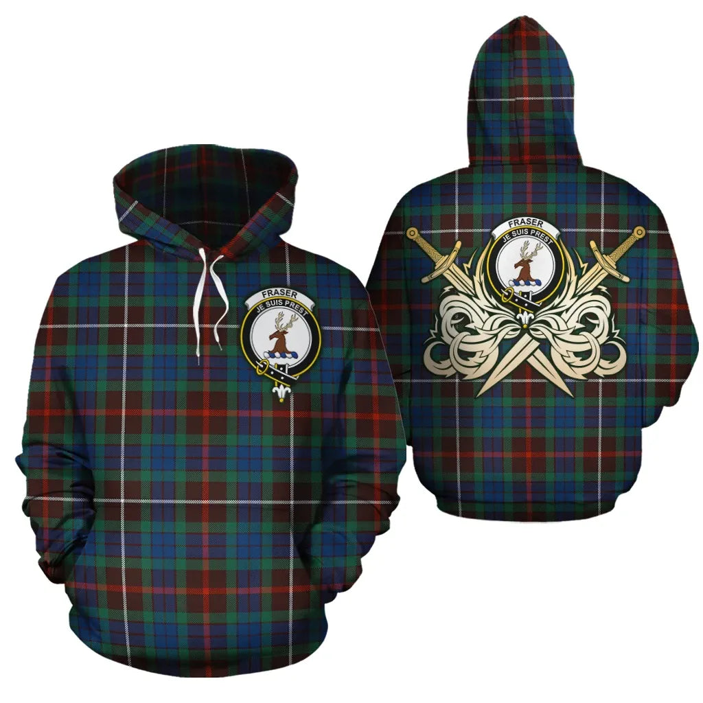 Printivon Fraser Hunting Ancient Clan Crest Tartan Scottish Gold Thistle Hoodie