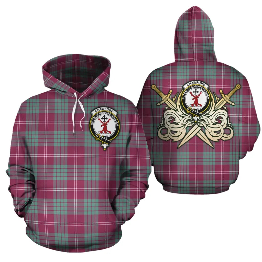 Printivon Crawford Ancient Clan Crest Tartan Scottish Gold Thistle Hoodie