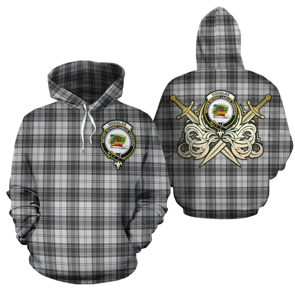 Printivon Douglas Grey Modern Clan Crest Tartan Scottish Gold Thistle Hoodie