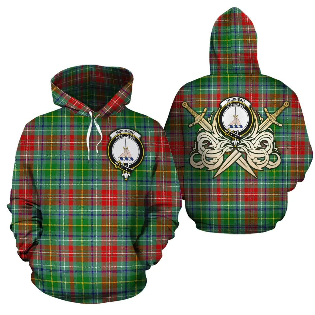 Printivon Muirhead Clan Crest Tartan Scottish Gold Thistle Hoodie