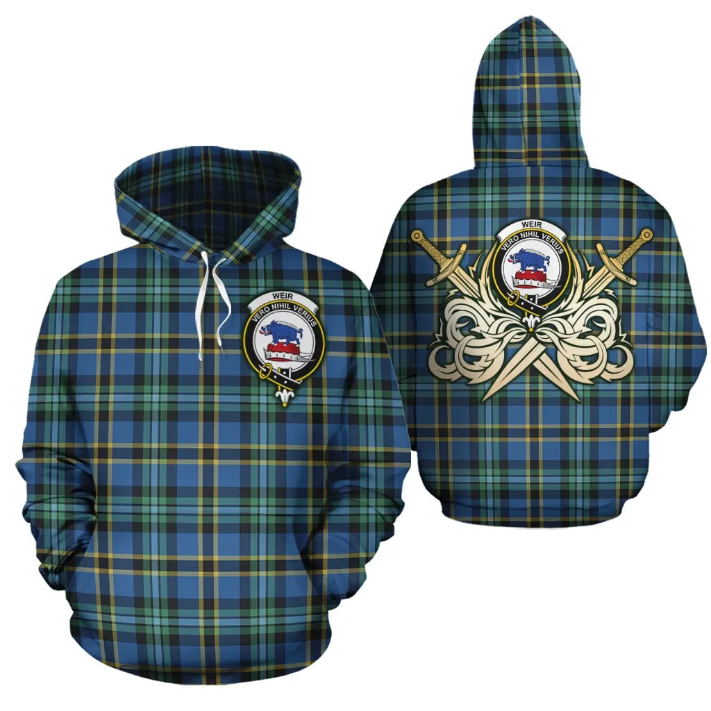 Printivon Weir Ancient Clan Crest Tartan Scottish Gold Thistle Hoodie