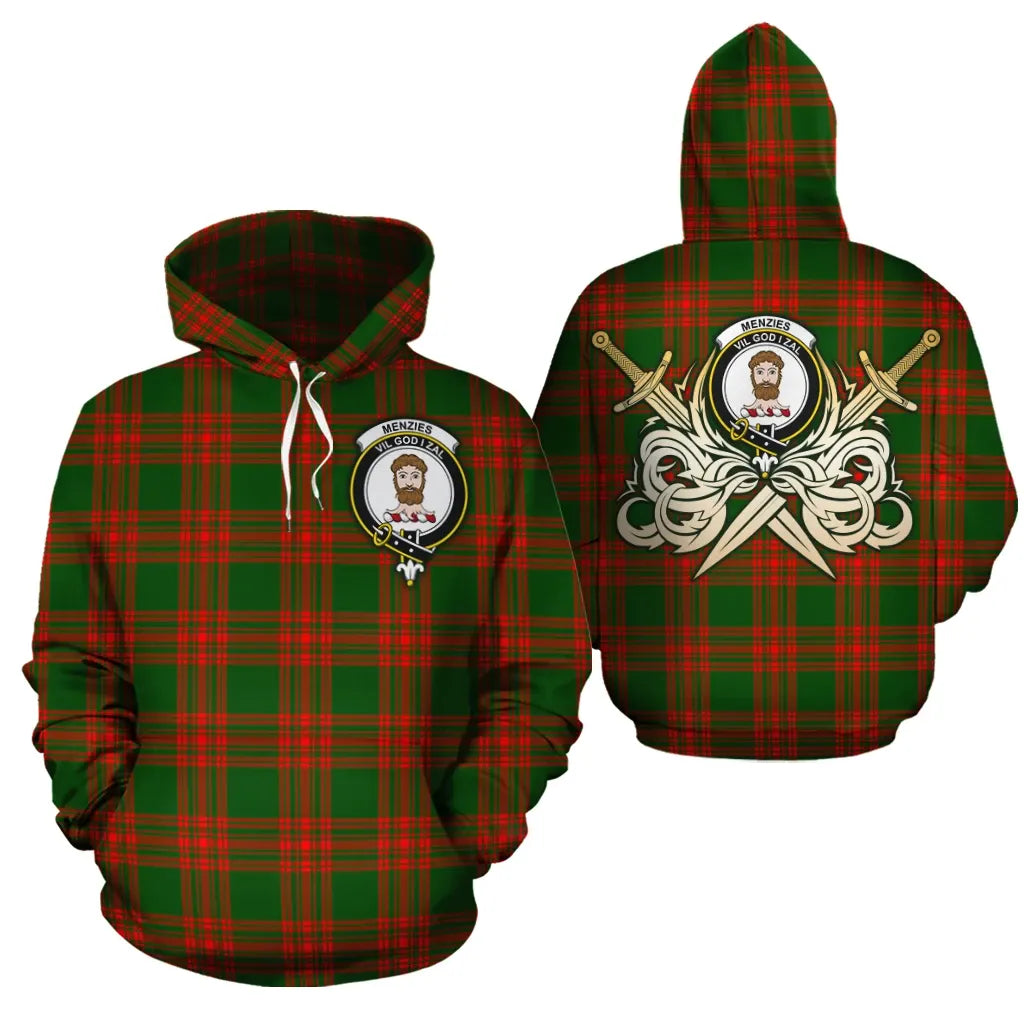 Printivon Menzies Green Modern Clan Crest Tartan Scottish Gold Thistle Hoodie
