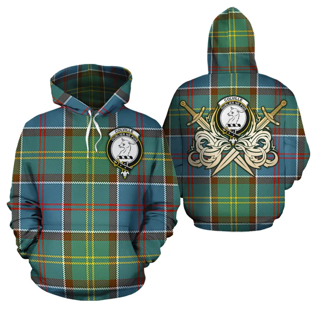 Printivon Colville Clan Crest Tartan Scottish Gold Thistle Hoodie