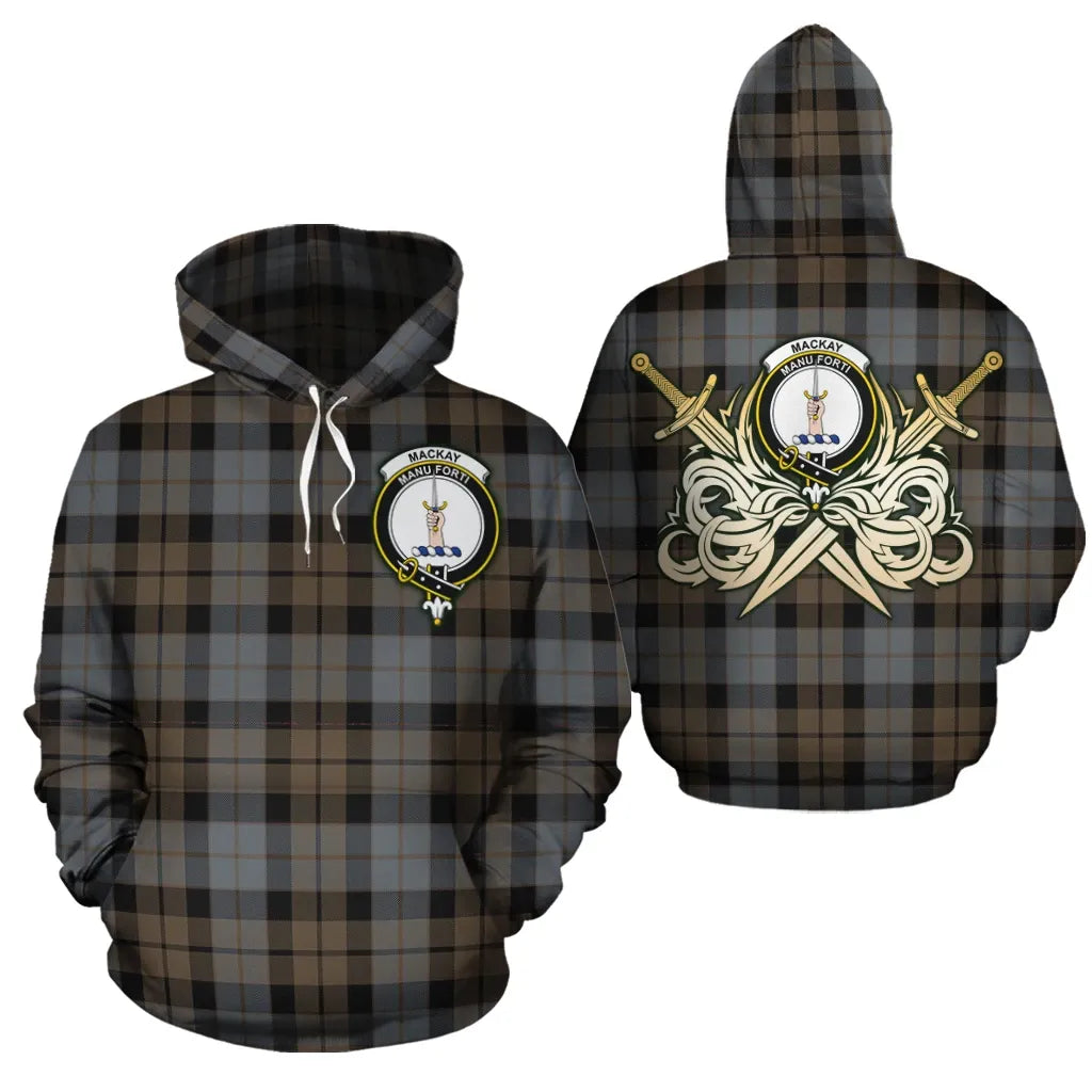 Printivon Mackay Weathered Clan Crest Tartan Scottish Gold Thistle Hoodie