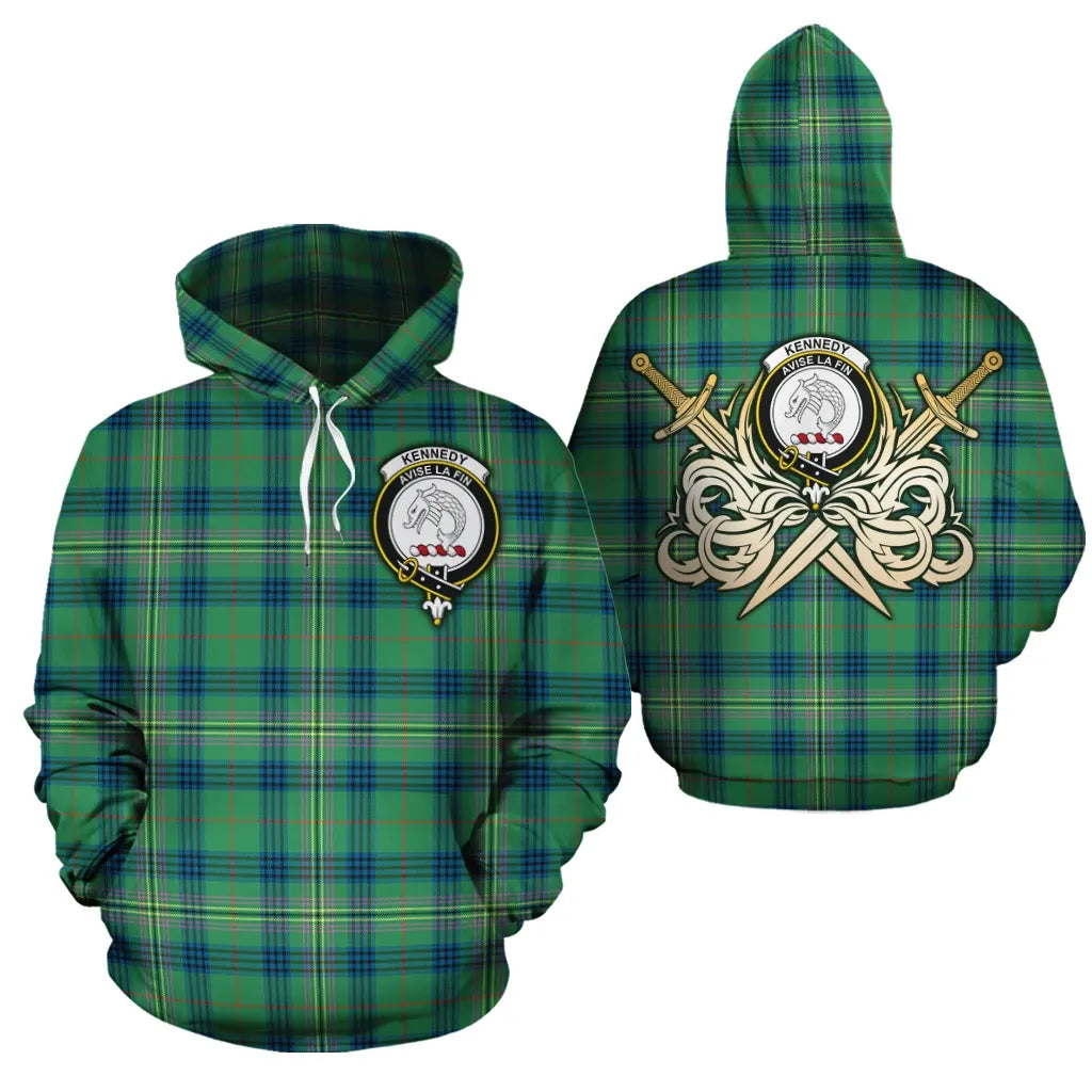 Printivon Kennedy Ancient Clan Crest Tartan Scottish Gold Thistle Hoodie