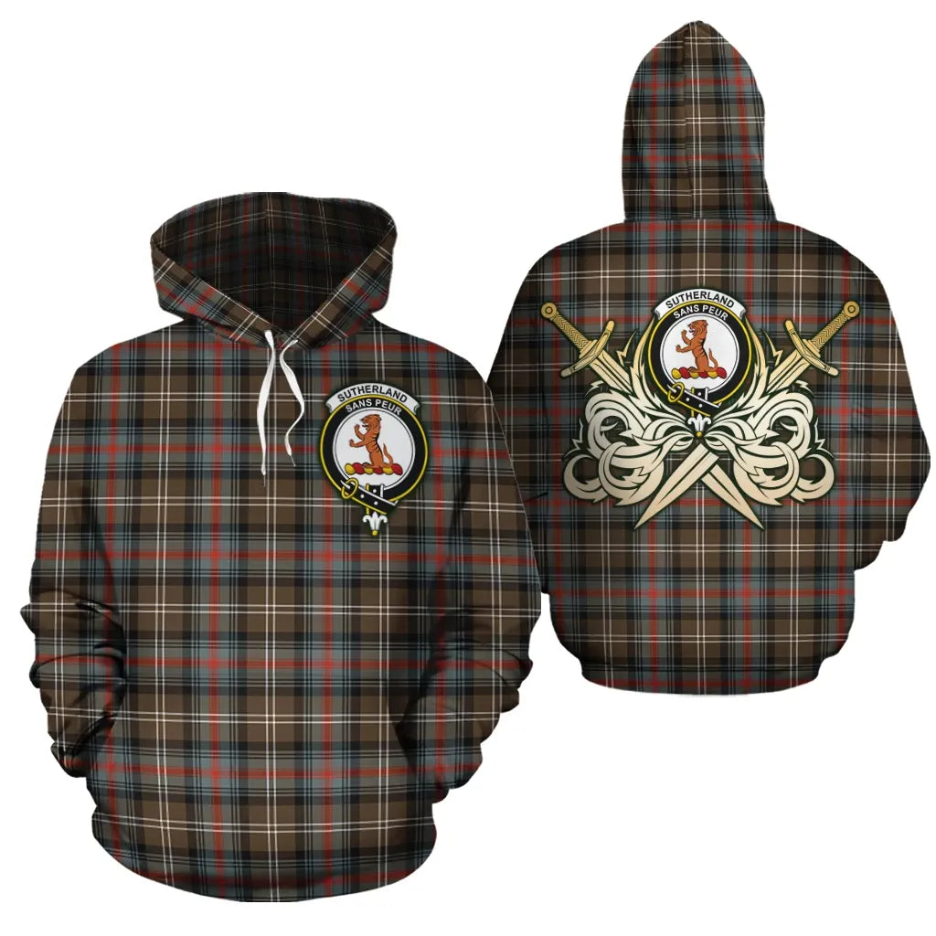 Printivon Sutherland Weathered Clan Crest Tartan Scottish Gold Thistle Hoodie