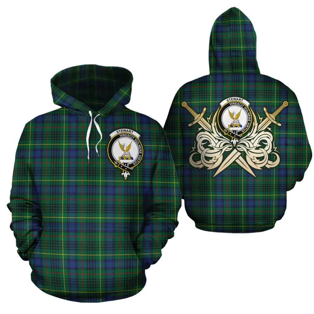Printivon Stewart Hunting Modern Clan Crest Tartan Scottish Gold Thistle Hoodie