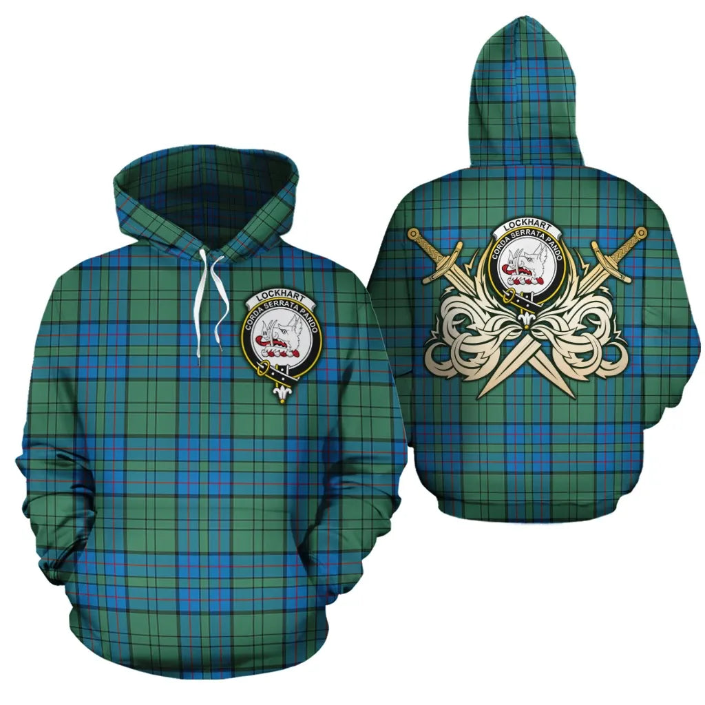 Printivon Lockhart Clan Crest Tartan Scottish Gold Thistle Hoodie