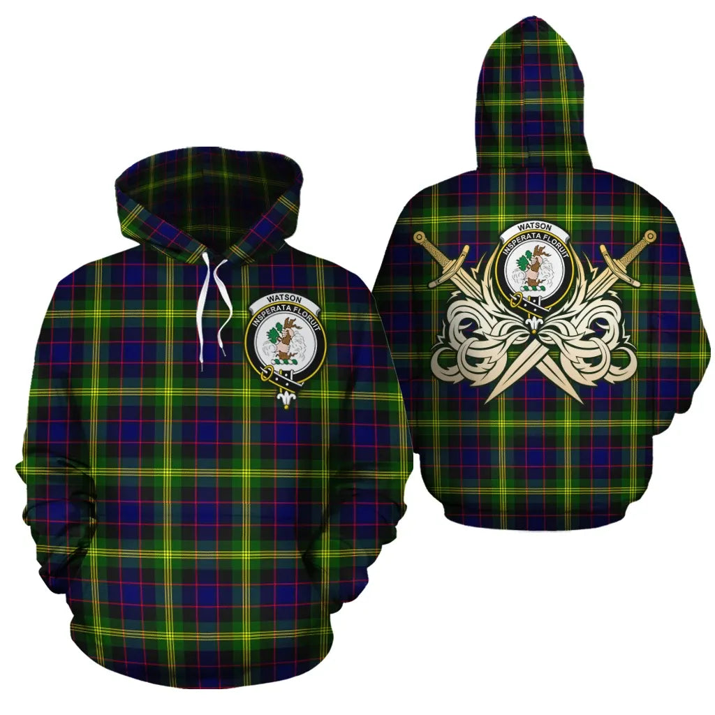 Printivon Watson Modern Clan Crest Tartan Scottish Gold Thistle Hoodie