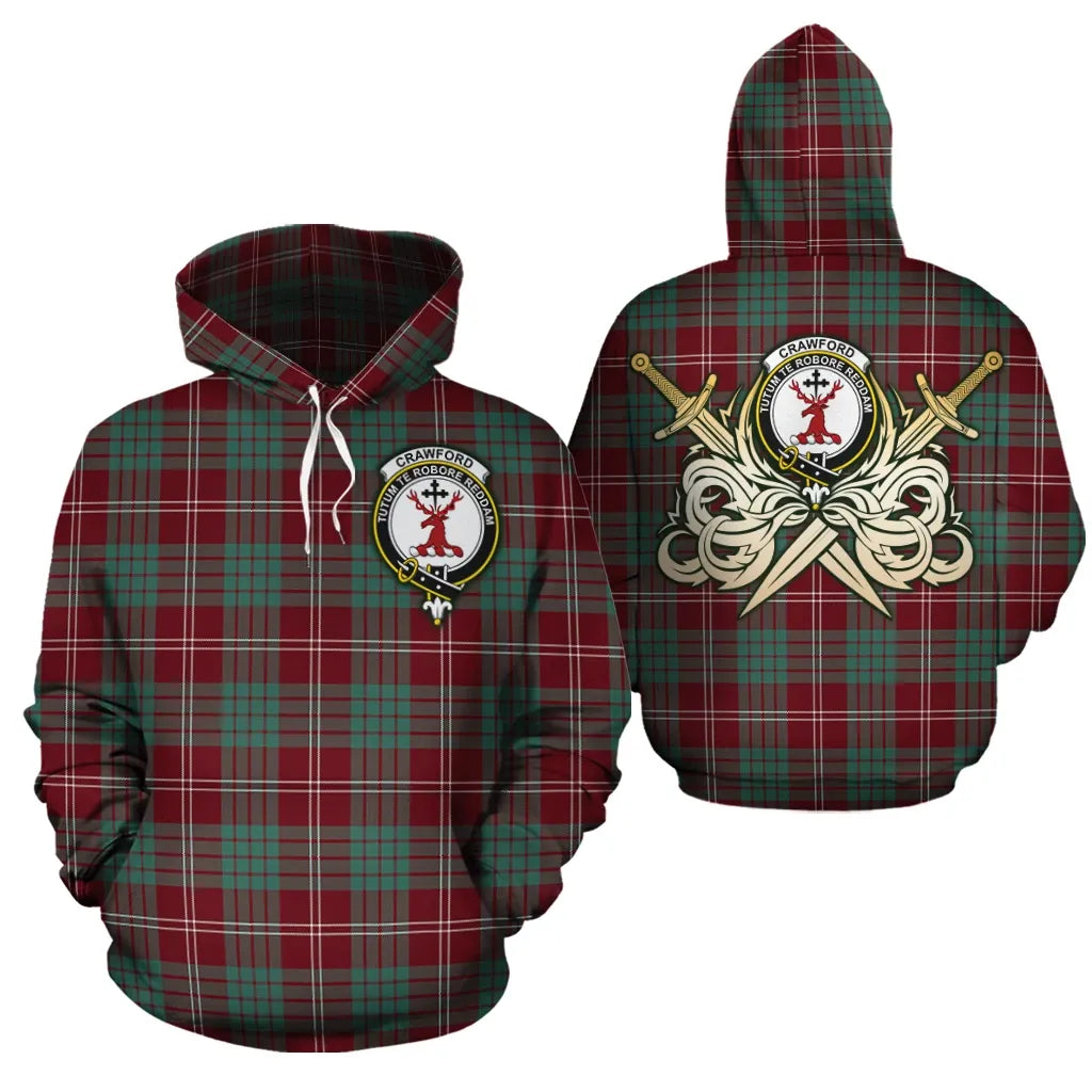 Printivon Crawford Modern Clan Crest Tartan Scottish Gold Thistle Hoodie