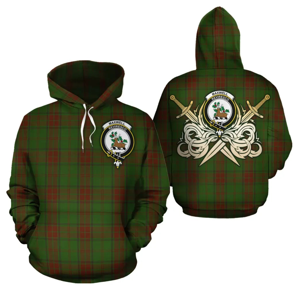 Printivon Maxwell Hunting Clan Crest Tartan Scottish Gold Thistle Hoodie