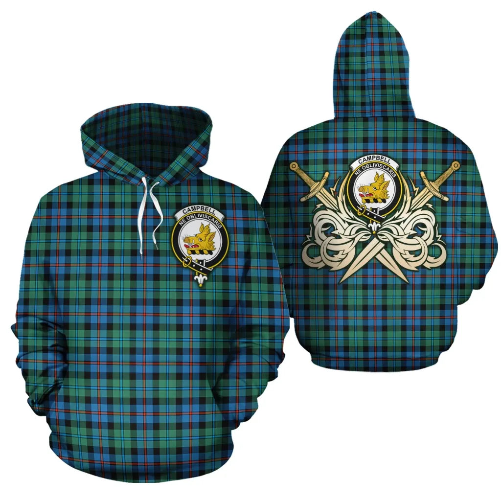 Printivon Campbell Of Cawdor Ancient Clan Crest Tartan Scottish Gold Thistle Hoodie