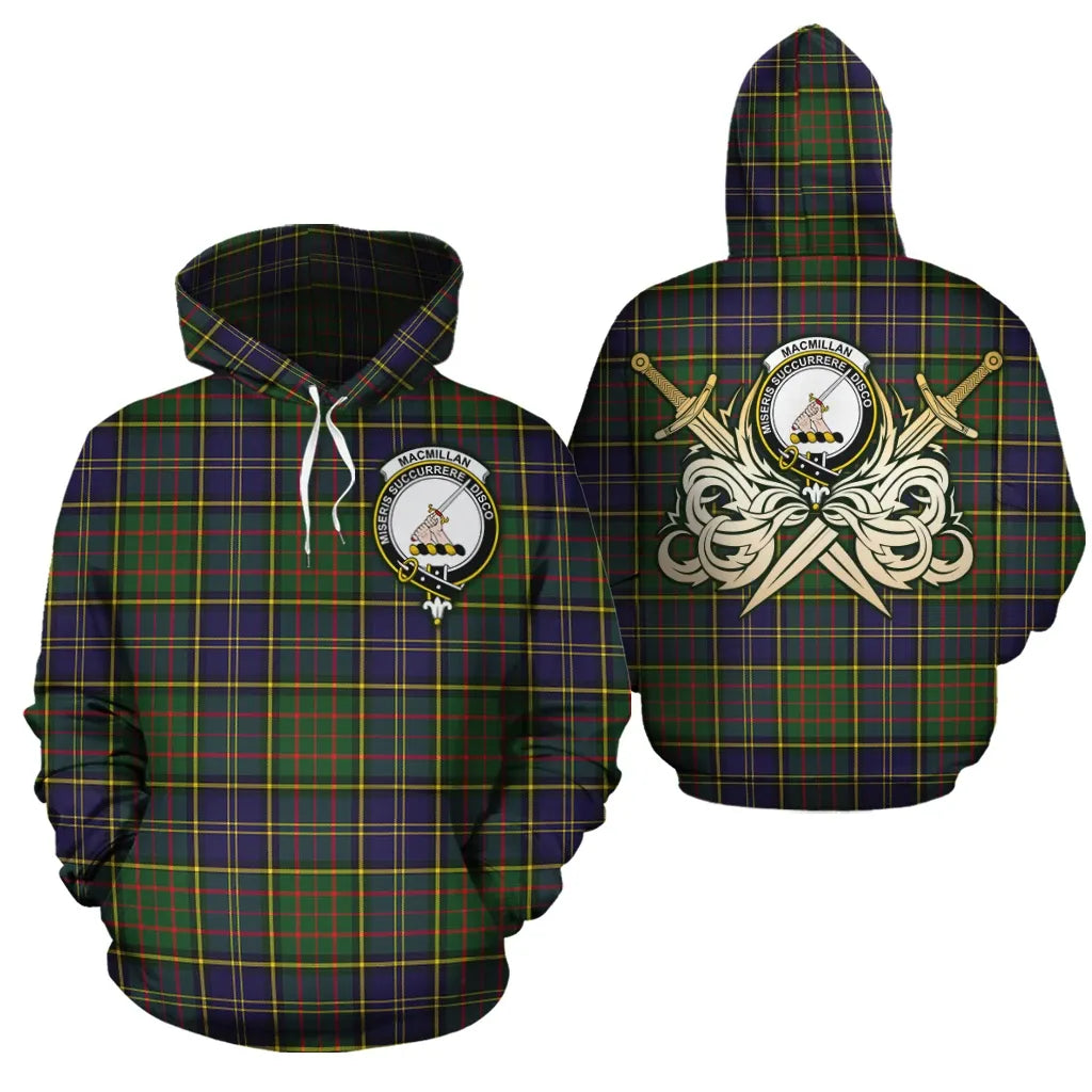 Printivon Macmillan Hunting Modern Clan Crest Tartan Scottish Gold Thistle Hoodie