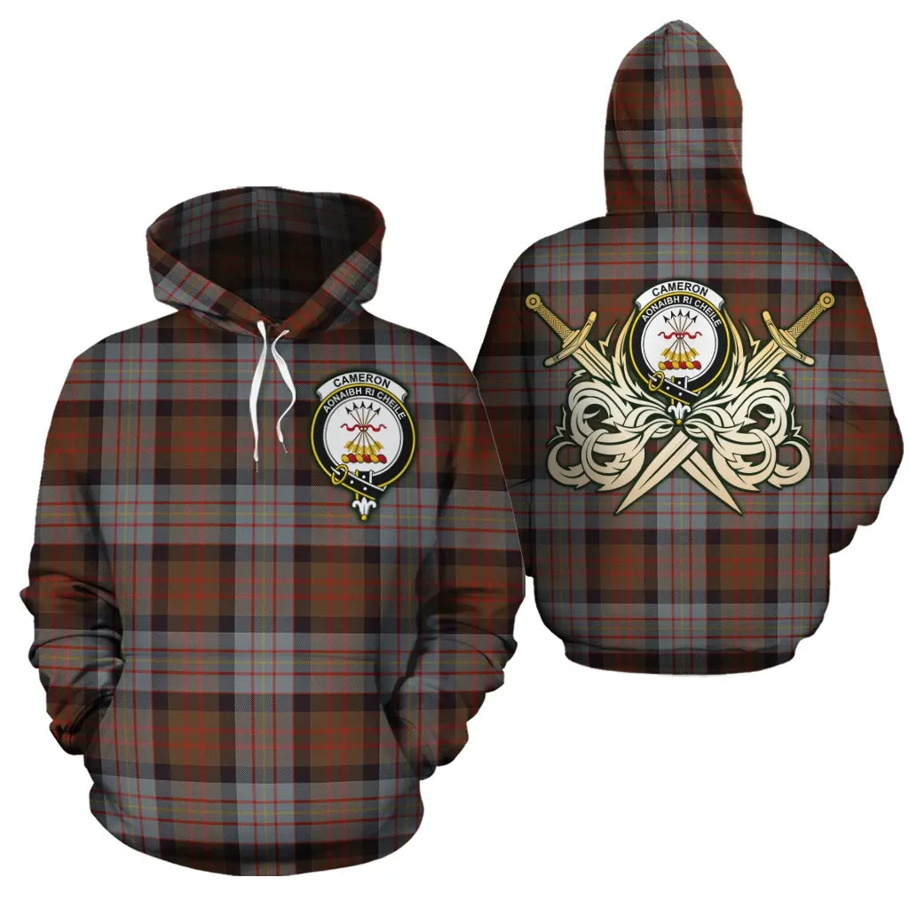 Printivon Cameron Of Erracht Weathered Clan Crest Tartan Scottish Gold Thistle Hoodie