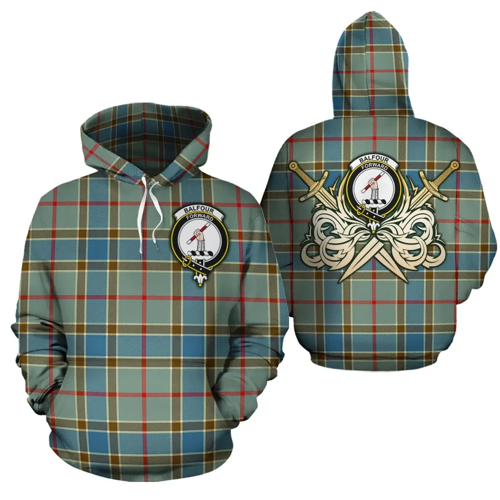 Printivon Balfour Blue Clan Crest Tartan Scottish Gold Thistle Hoodie