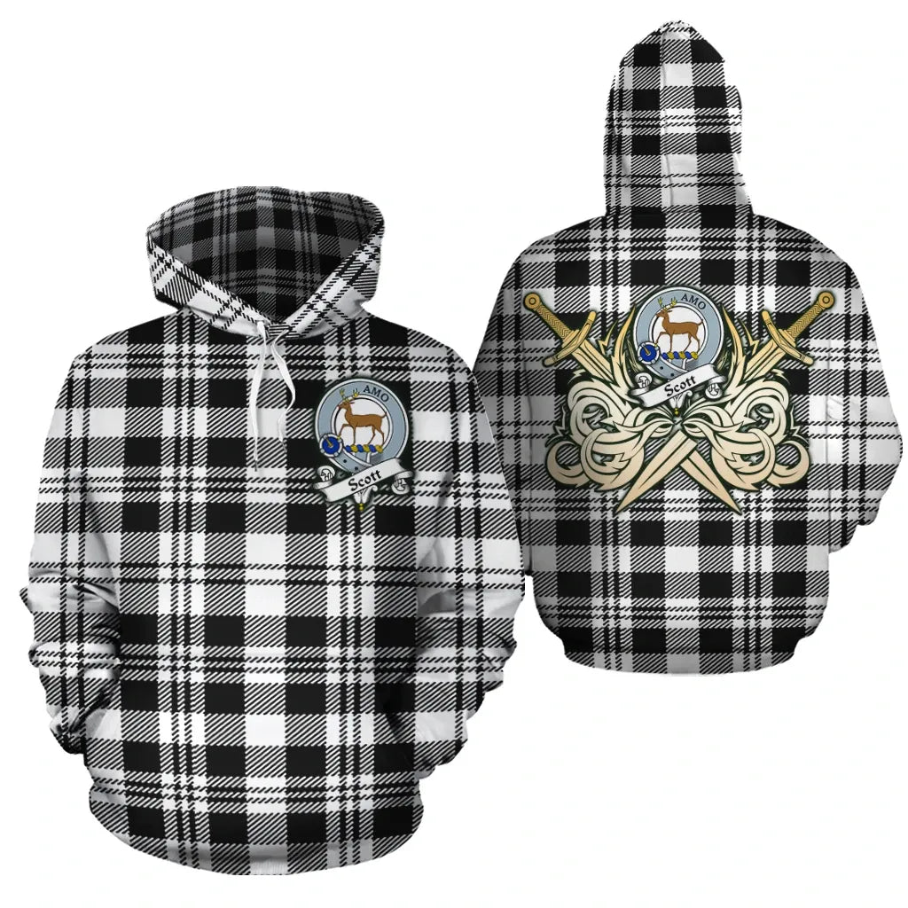 Printivon Scott Black White Modern Clan Crest Tartan Scottish Gold Thistle Hoodie