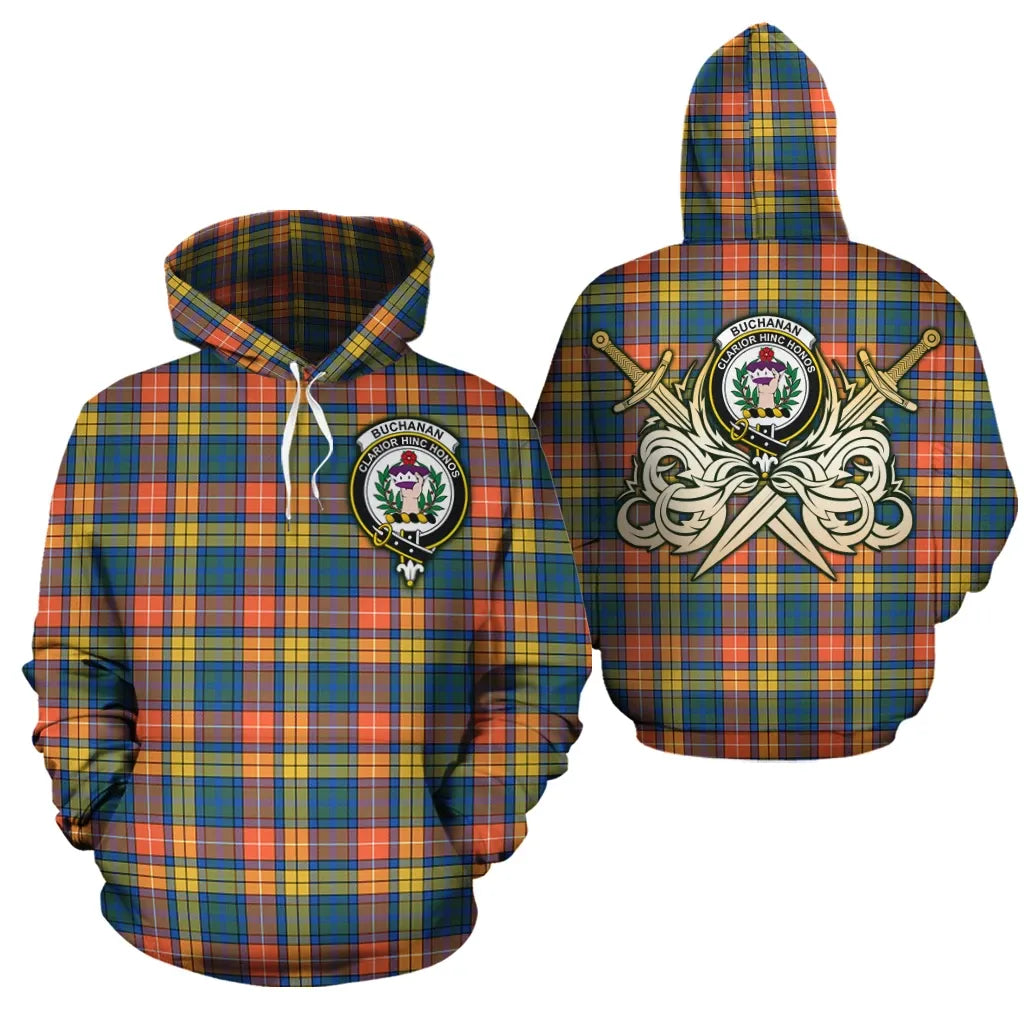 Printivon Buchanan Ancient Clan Crest Tartan Scottish Gold Thistle Hoodie