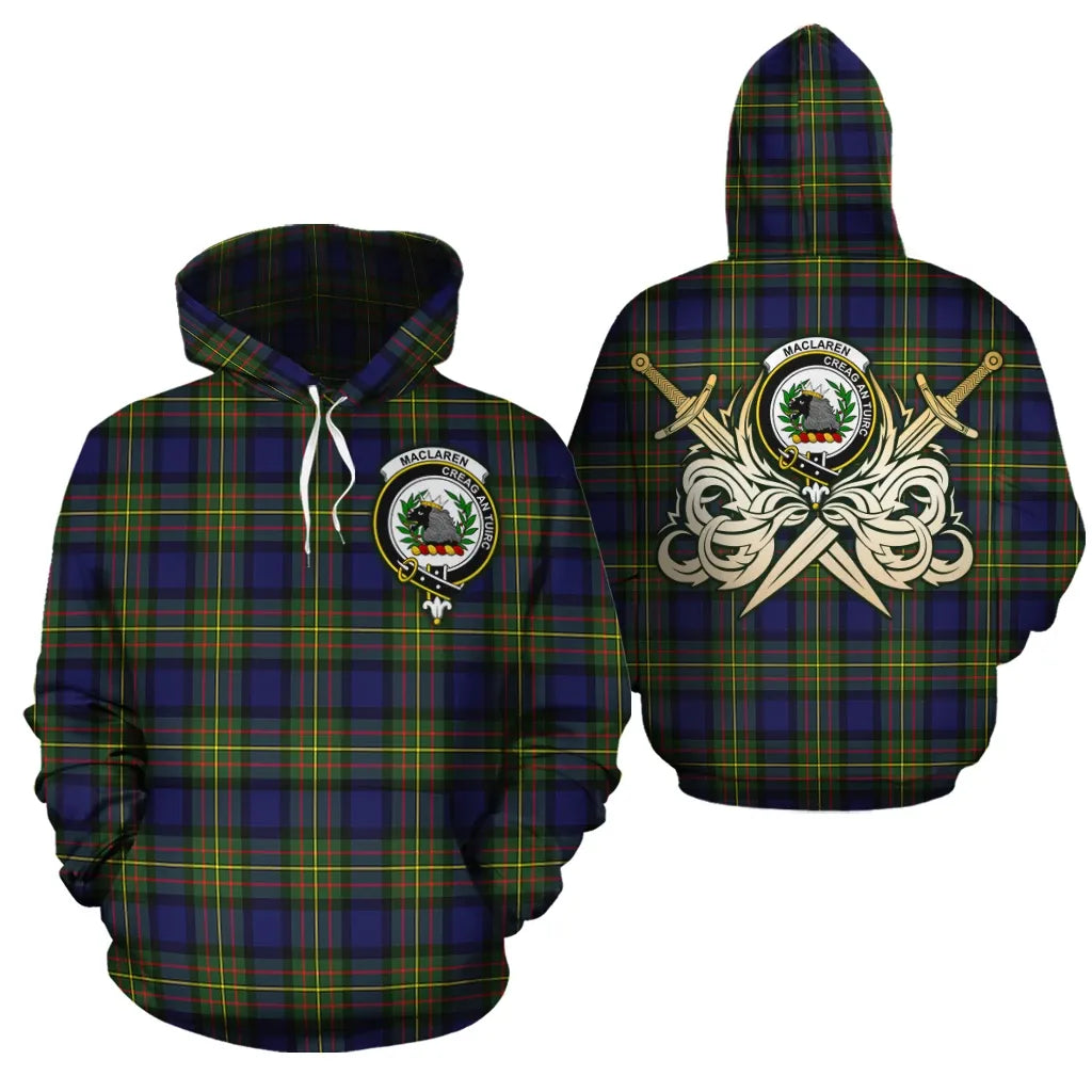 Printivon Maclaren Modern Clan Crest Tartan Scottish Gold Thistle Hoodie