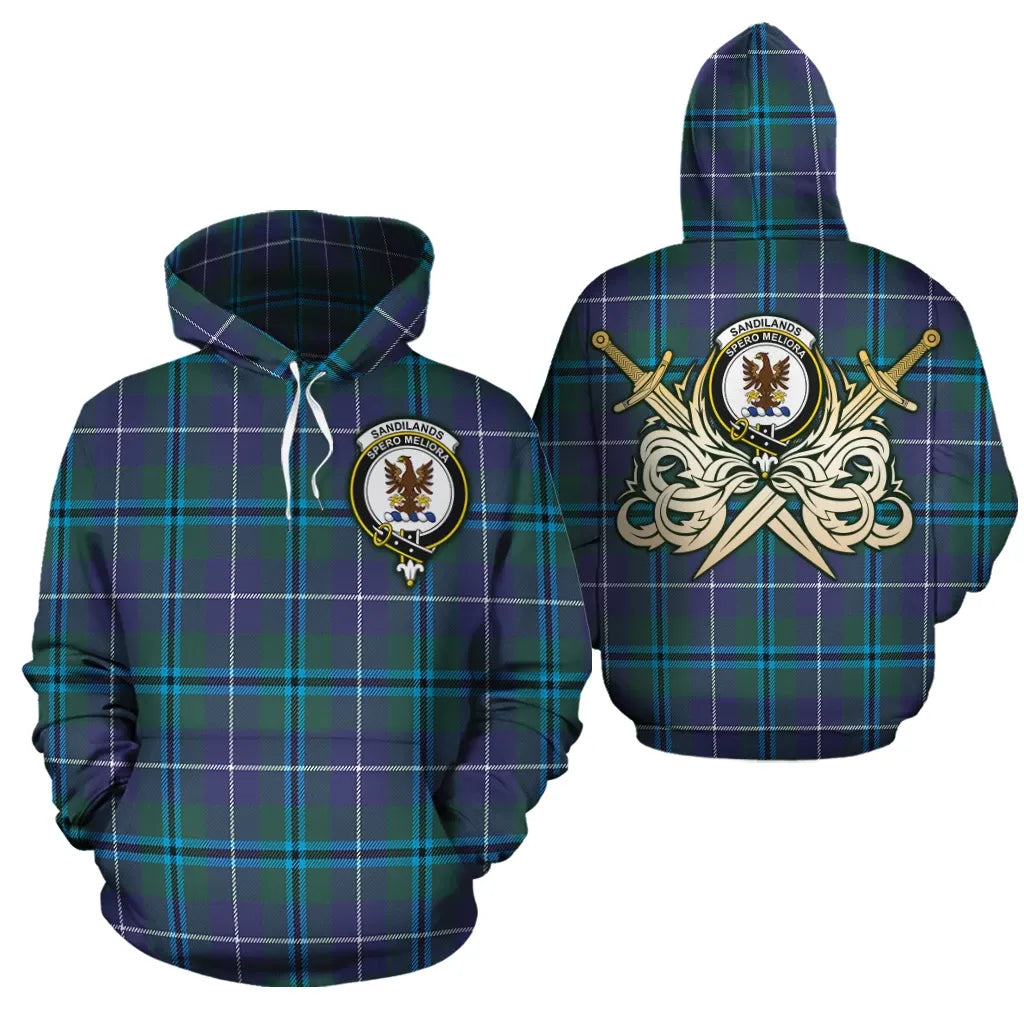 Printivon Sandilands Clan Crest Tartan Scottish Gold Thistle Hoodie