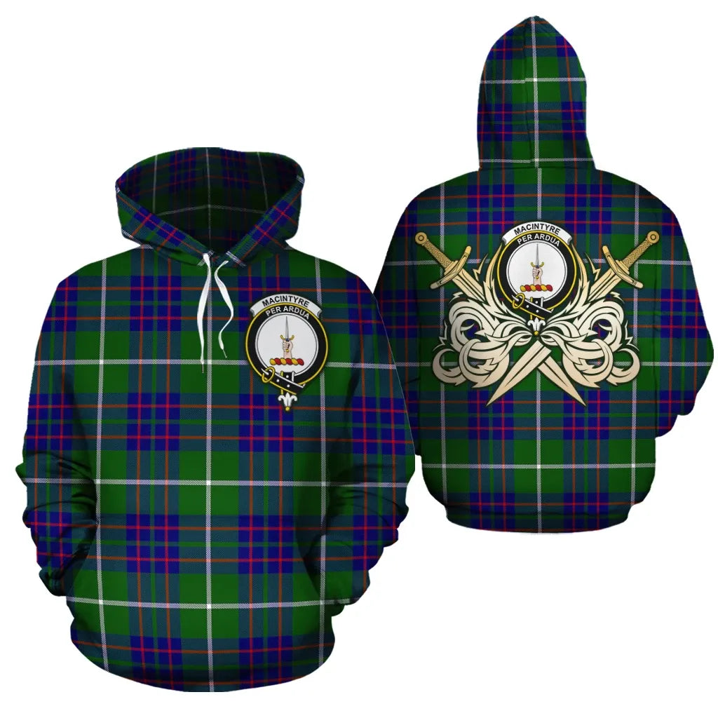 Printivon Macintyre Hunting Modern Clan Crest Tartan Scottish Gold Thistle Hoodie