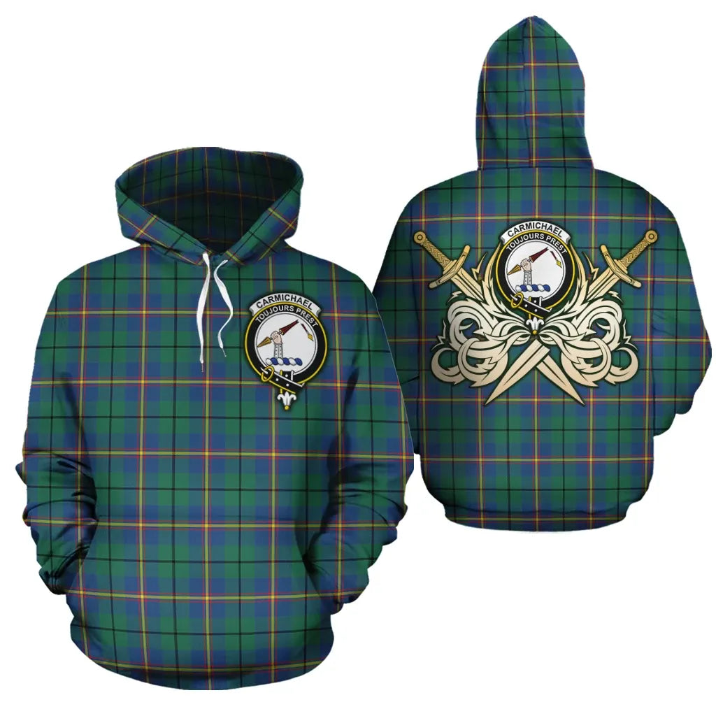 Printivon Carmichael Ancient Clan Crest Tartan Scottish Gold Thistle Hoodie