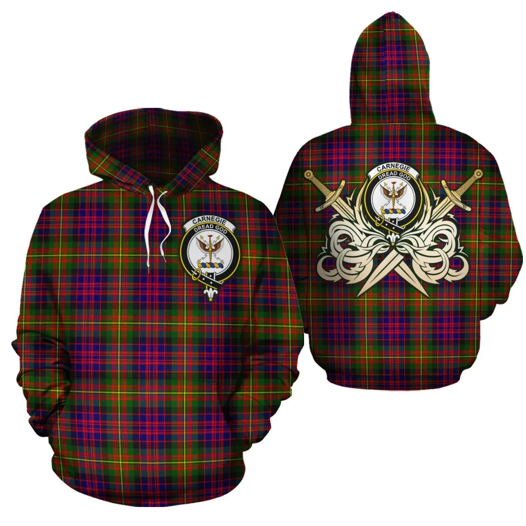 Printivon Carnegie Modern Clan Crest Tartan Scottish Gold Thistle Hoodie