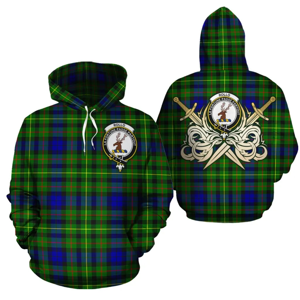 Printivon Rollo Modern Clan Crest Tartan Scottish Gold Thistle Hoodie