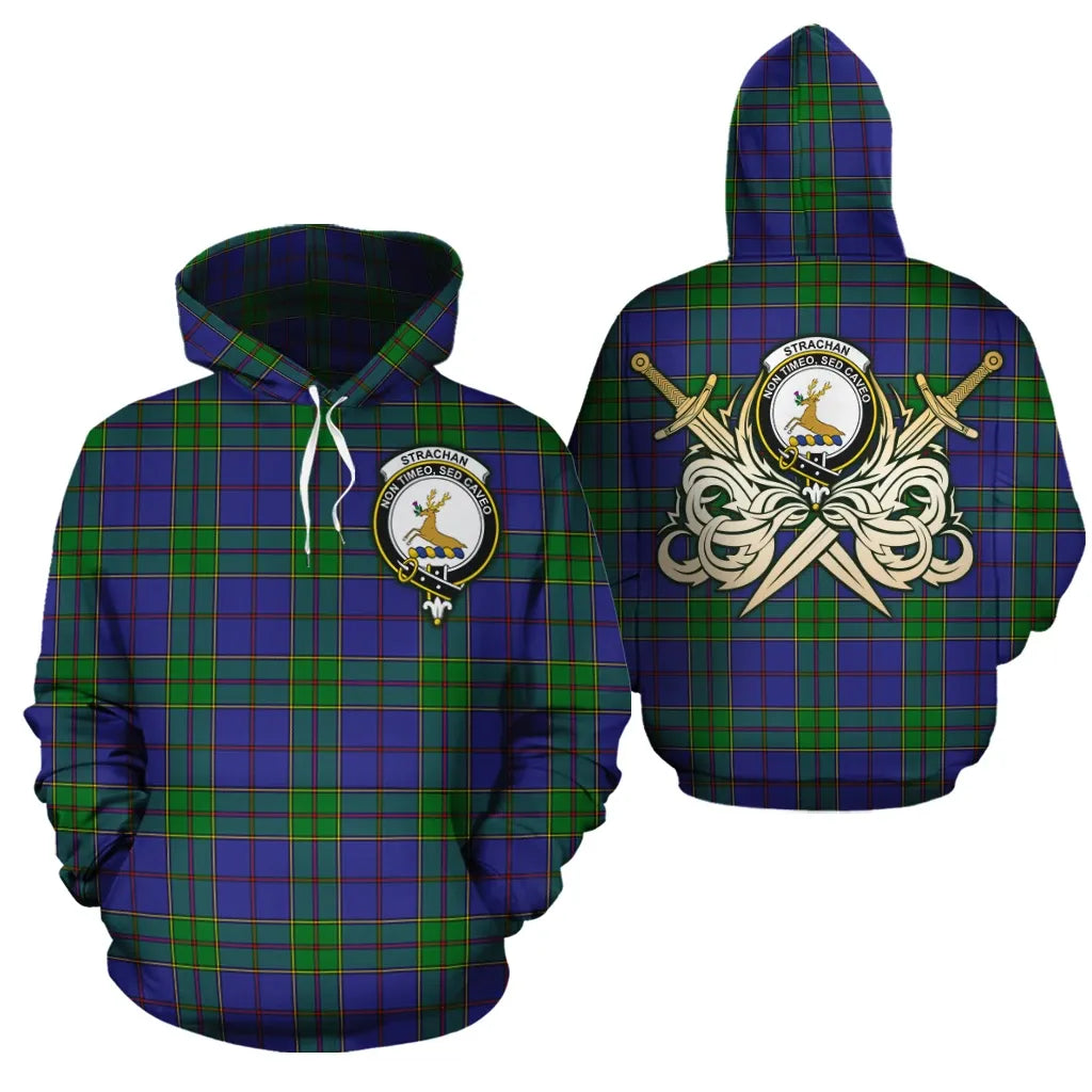 Printivon Strachan Clan Crest Tartan Scottish Gold Thistle Hoodie