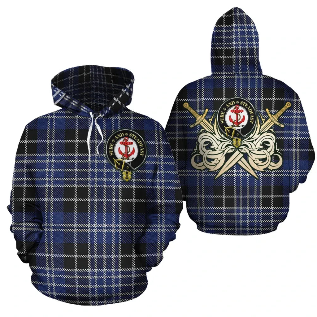 Printivon Clark Clan Crest Tartan Scottish Gold Thistle Hoodie