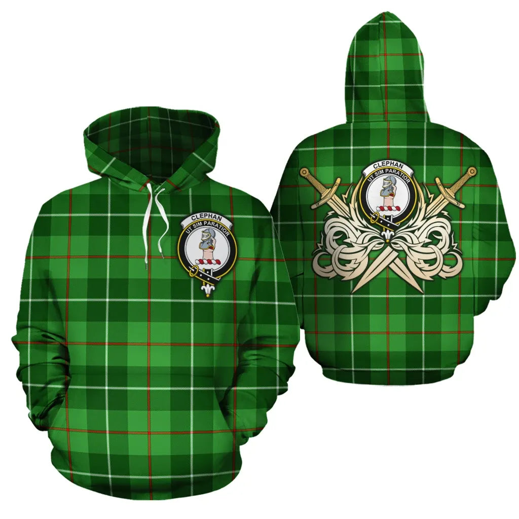 Printivon Clephan Clan Crest Tartan Scottish Gold Thistle Hoodie
